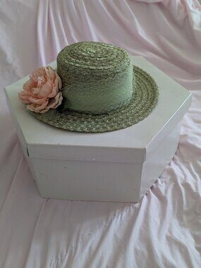 Andrea Carroll Green Straw Flower Boater Hat